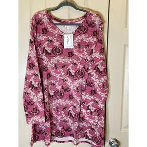 LuLaRoe Elizabeth Top Women 3XL Pink NWT Floral Damask Long Sleeve V-Neck Tunic